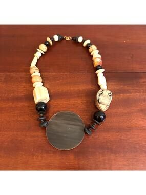 Monet Statement Necklace 70s Chunky Beaded Oversized Boho Bohemian Jewelry 22"
